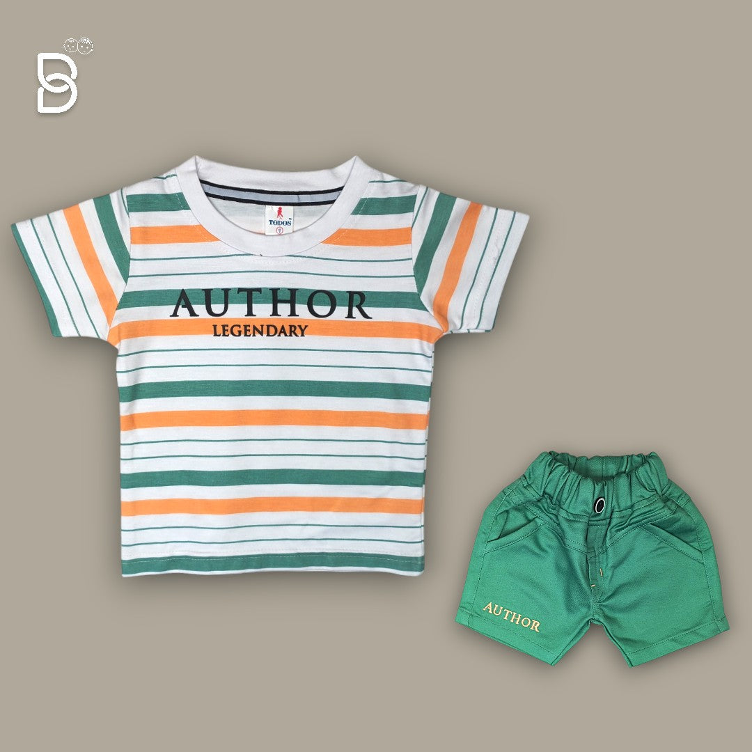 KIDS STRIPED T-SHIRT & GREEN NICKER