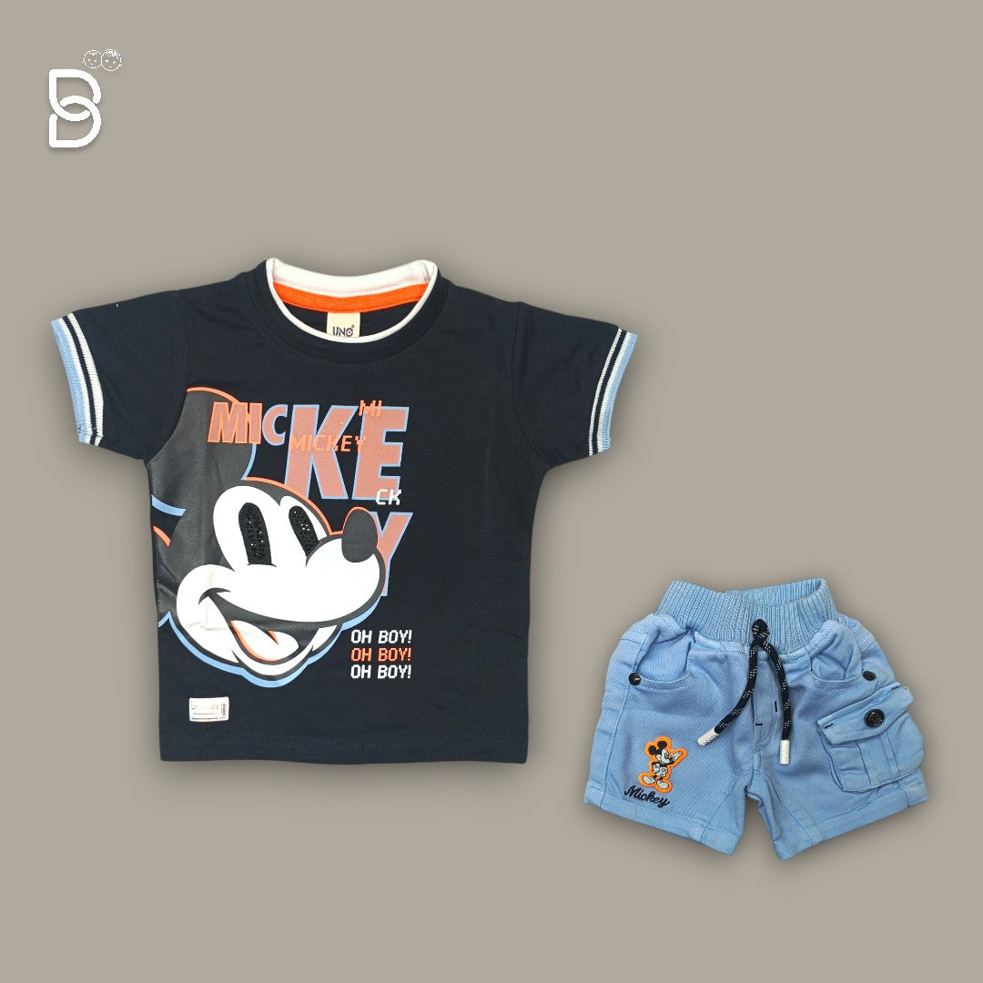 KIDS CASUAL WEAR PRINTED T-SHIRT & NICKER NAVY BLUE - UNO KIDS