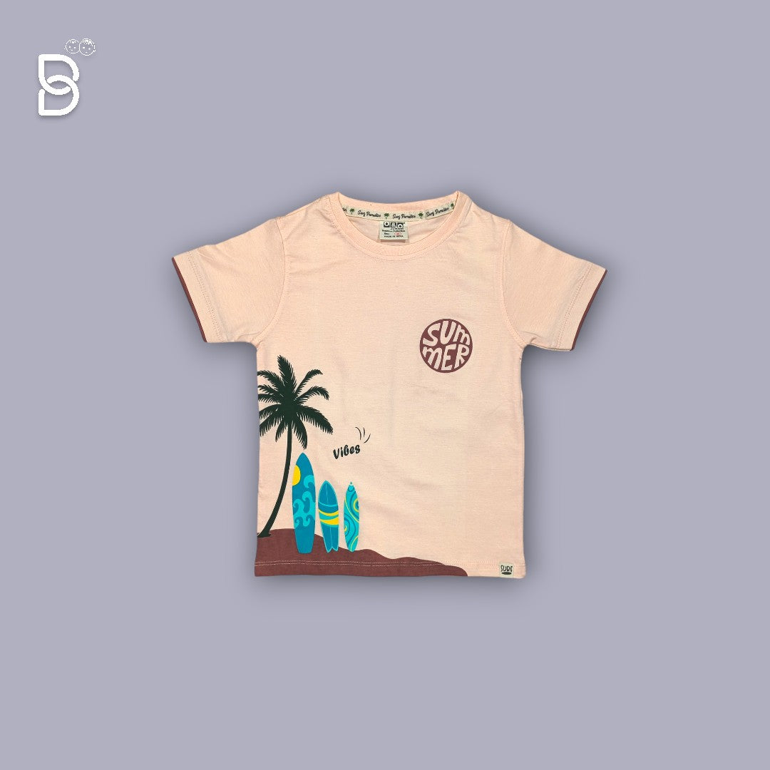 KIDS PRINTED T-SHIRT AND NICKER SET WITH BEACH THEME PEACH - O&O