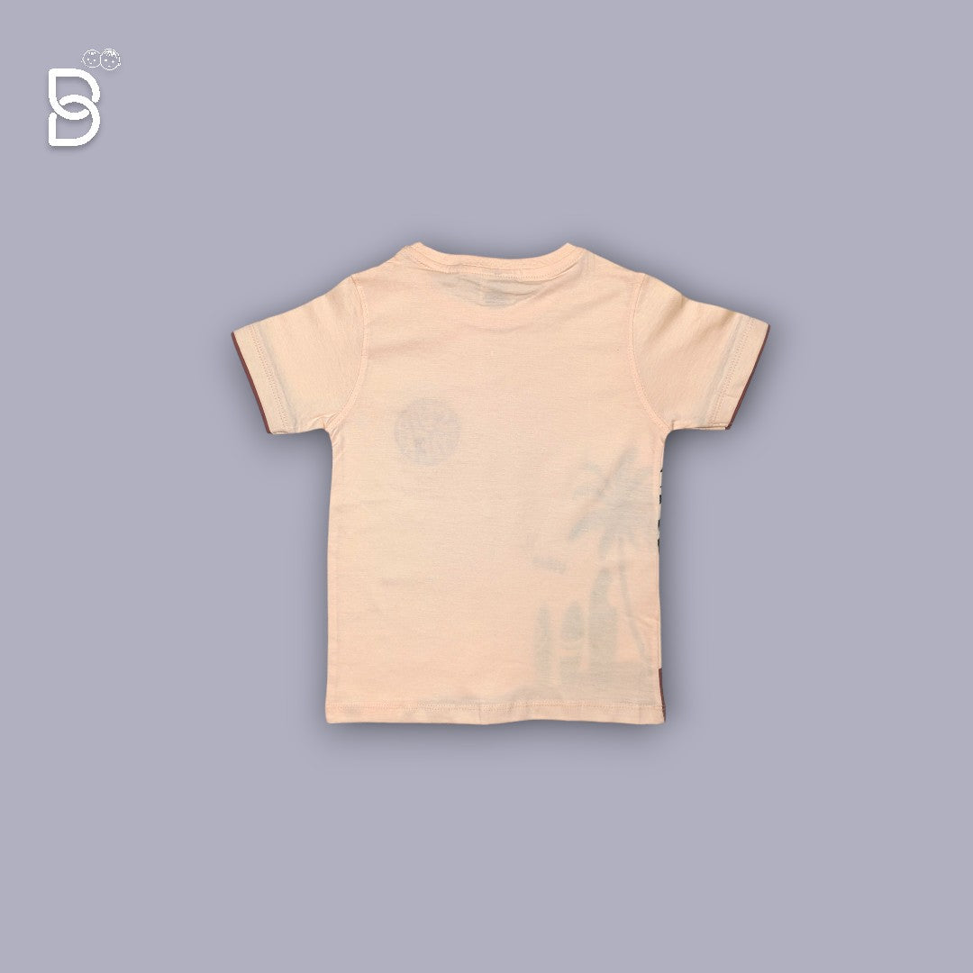 KIDS PRINTED T-SHIRT AND NICKER SET WITH BEACH THEME PEACH - O&O