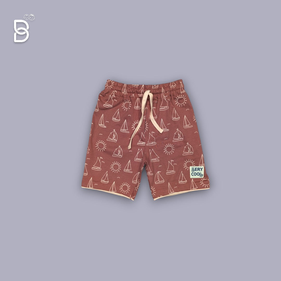 KIDS PRINTED T-SHIRT AND NICKER SET WITH BEACH THEME PEACH - O&O