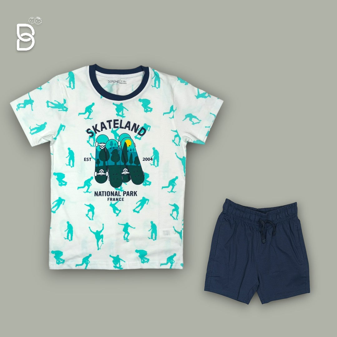 BOYS T-SHIRT & NICKER (WHITE & BLUE)