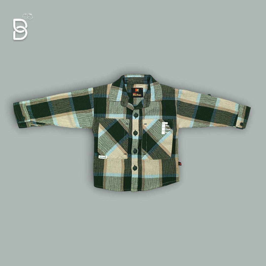 BOYS COTTON FULL SLEEVE T-SHIRT, SHIRT & PANT GREEN - NACHOS