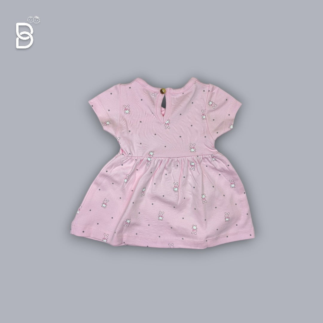 NEW BORN BABY GIRL HALF SLEEVES COTTON FROCK CROSSOVER NECK PINK COLOR - NATURELLE