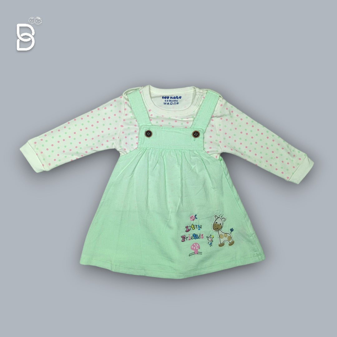 GIRLS COTTON PINAFORE DRESS WITH T-SHIRT PISTA GREEN - NEO NATE