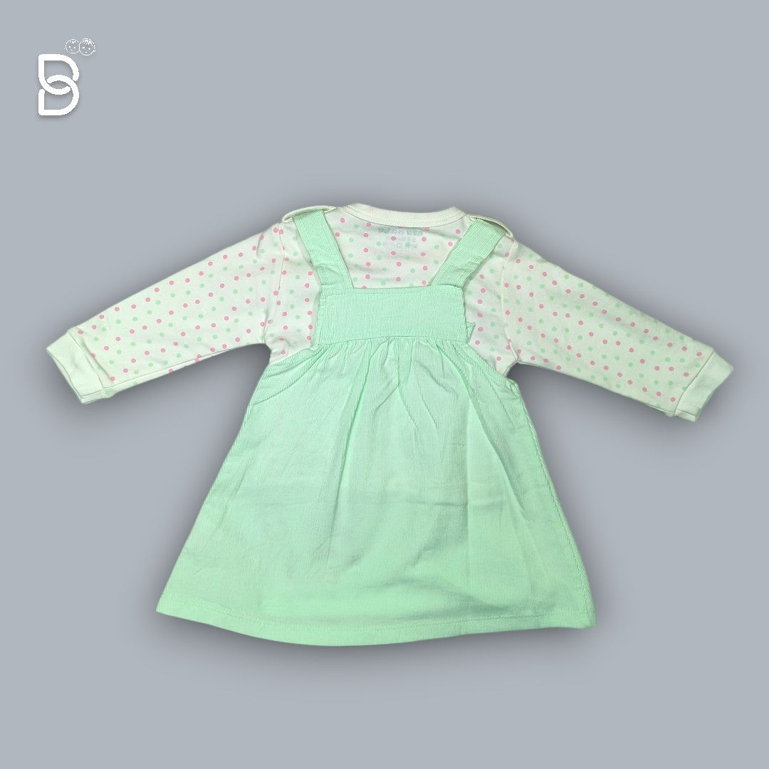 GIRLS COTTON PINAFORE DRESS WITH T-SHIRT PISTA GREEN - NEO NATE