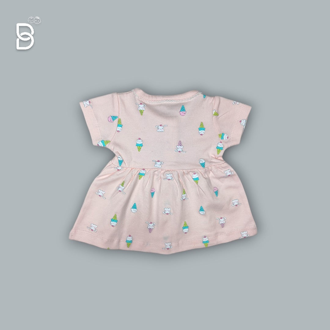 NEW BORN BABY GIRL HALF SLEEVES COTTON FROCK ROUND NECK PEACH COLOR - NATURELLE