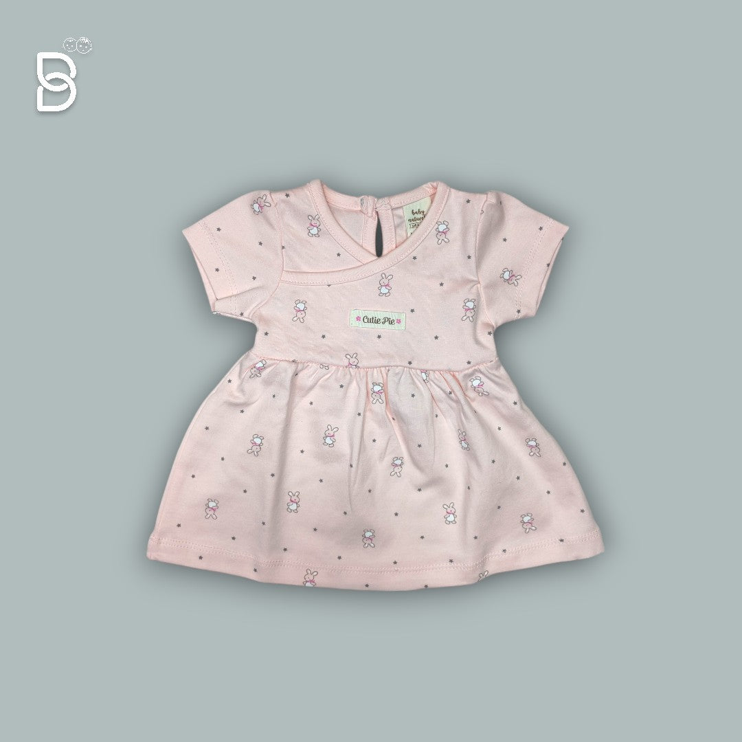NEW BORN BABY GIRL HALF SLEEVES COTTON FROCK CROSSOVER NECK PEACH COLOR - NATURELLE