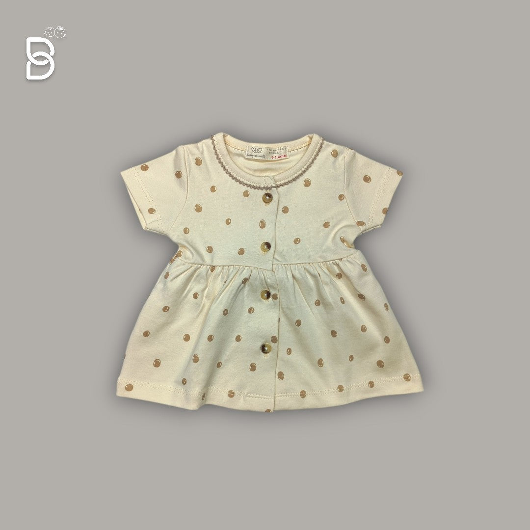 PASTEL GREY COTTON HALF SLEEVES FROCK WITH POLKA DOTS PRINT