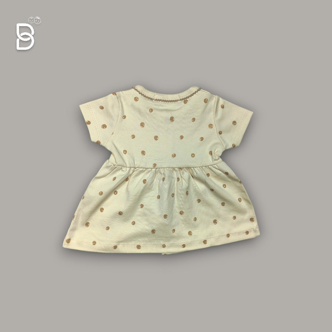 PASTEL GREY COTTON HALF SLEEVES FROCK WITH POLKA DOTS PRINT