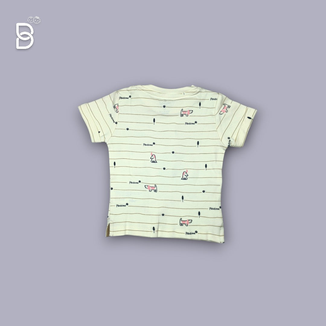 BOYS PRINTED T-SHIRT AND NICKER CREAM - OLLYPOP