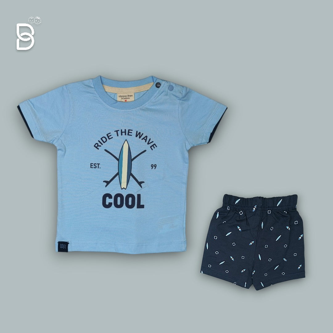 BOYS PRINTED T-SHIRT AND NICKER BLUE - OLLYPOP