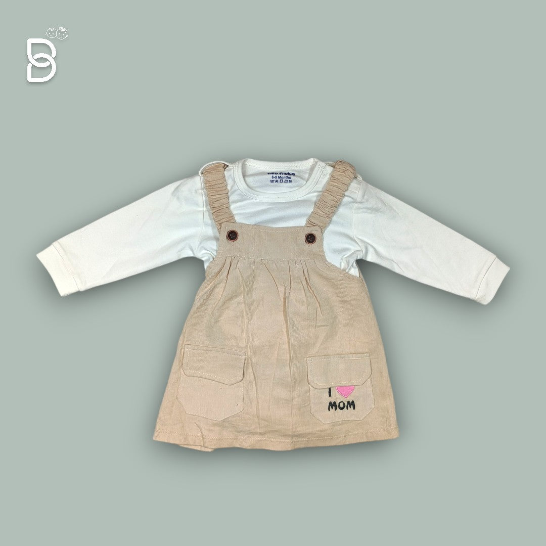 GIRLS COTTON PINAFORE DRESS BEIGE- NEO NATE