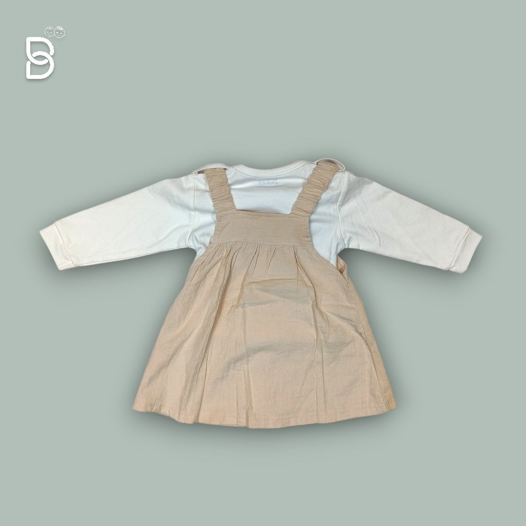 GIRLS COTTON PINAFORE DRESS BEIGE- NEO NATE