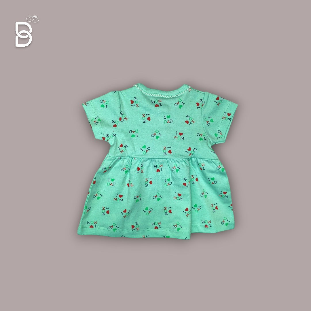 BABY GIRL HALF SLEEVES COTTON FROCK ROUND NECK GREEN COLOR - NATURELLE