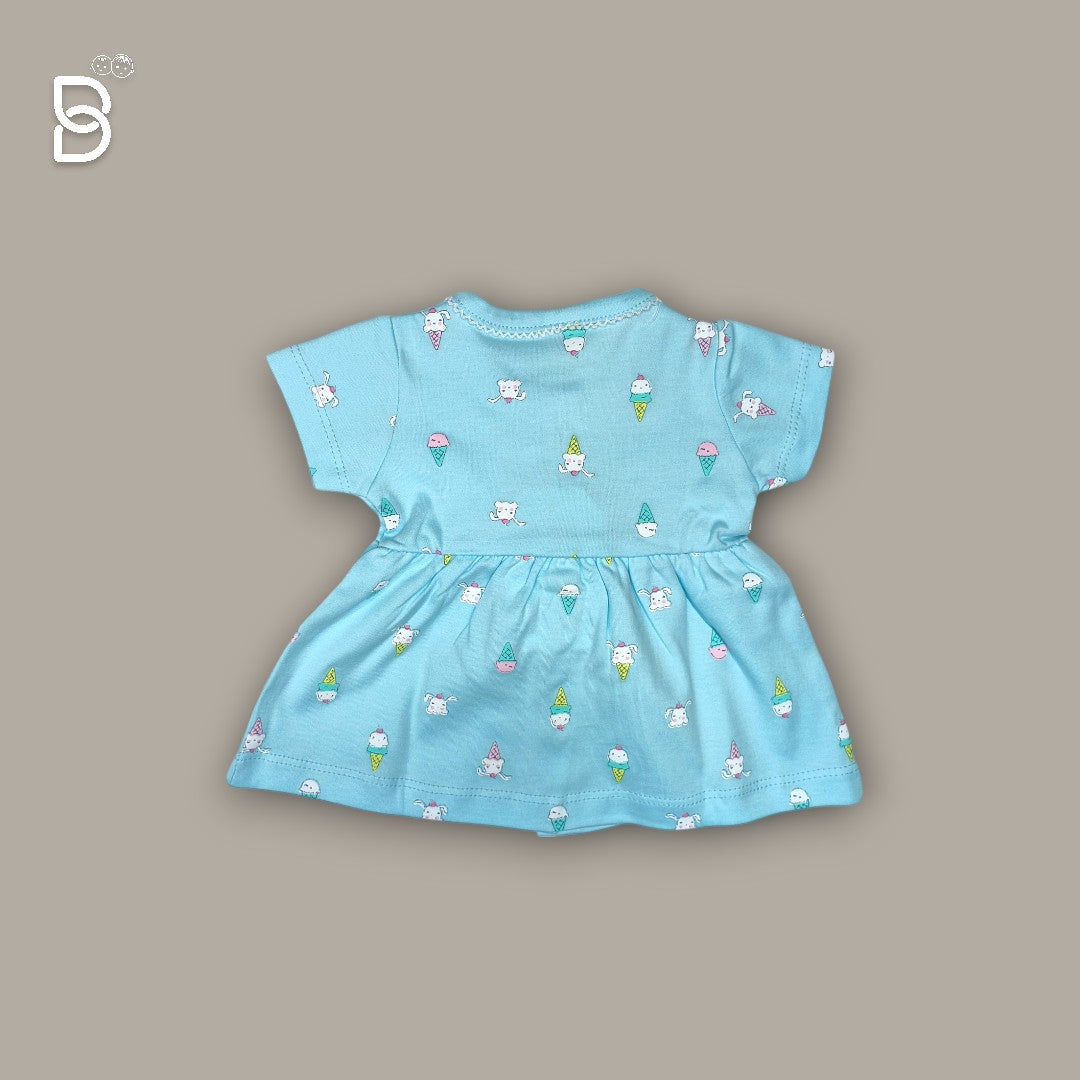 NEW BORN BABY GIRL HALF SLEEVES COTTON FROCK ROUND NECK SKY BLUE COLOR - NATURELLE