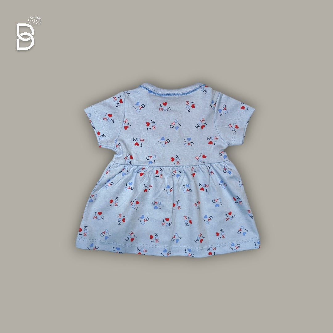 BABY GIRL HALF SLEEVES COTTON FROCK ROUND NECK BLUE COLOR - NATURELLE