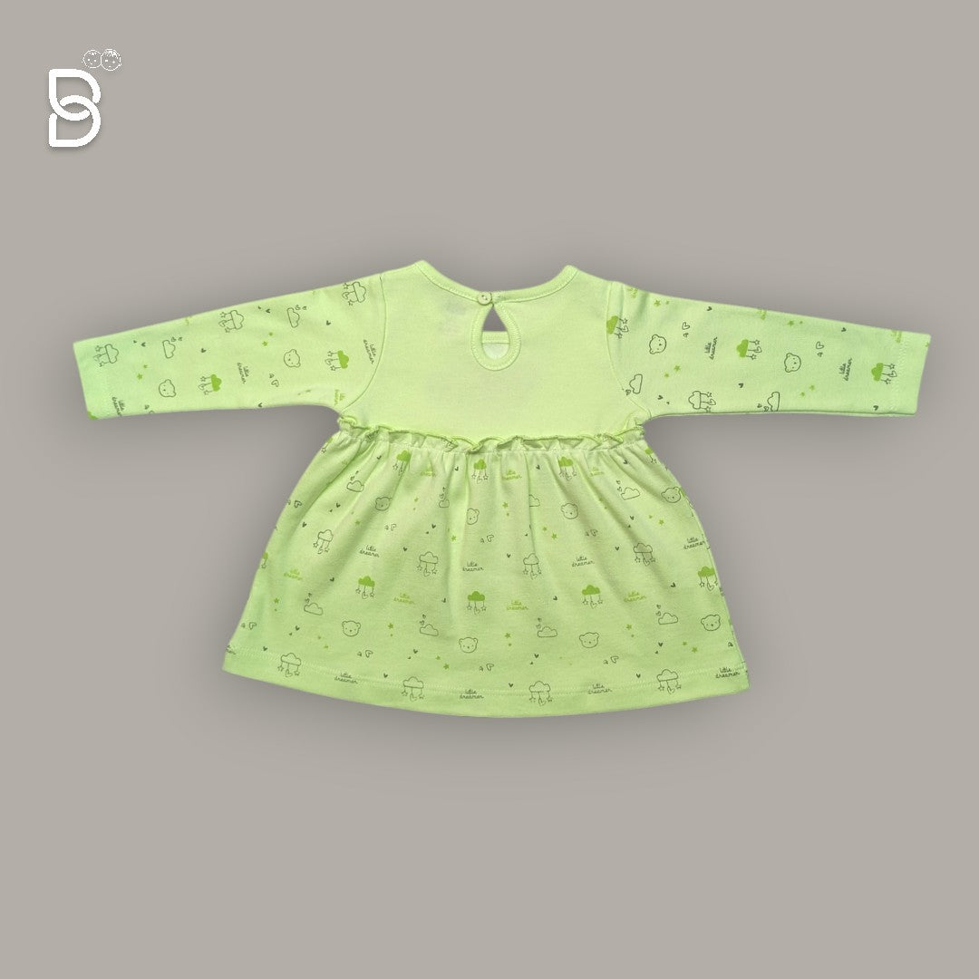 NEW BORN GIRLS COTTON FROCK PISTA COLOR