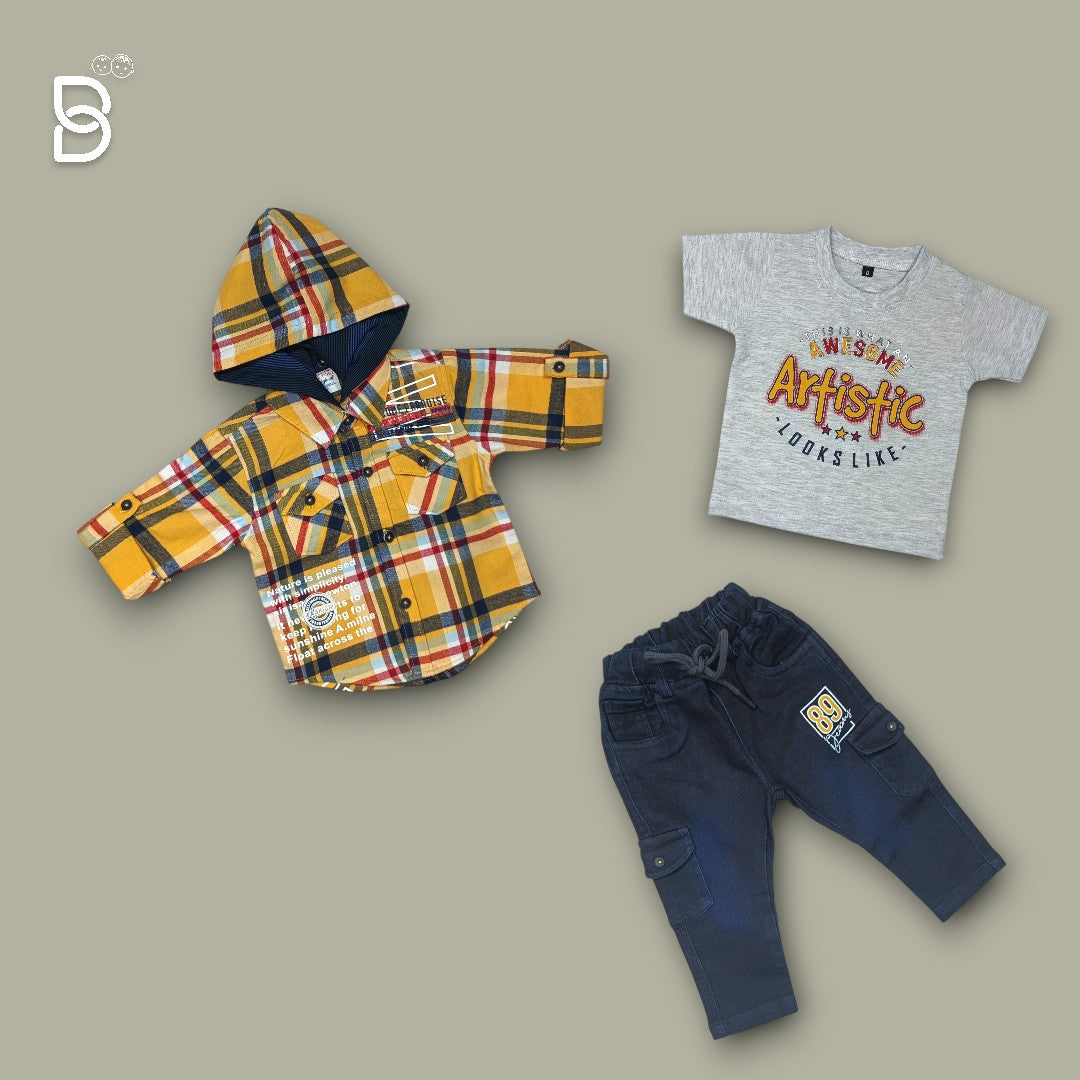 FULL SLEEVES CHECKERED HOODED SHIRT & JOGGER PANT SET - LIL TORT