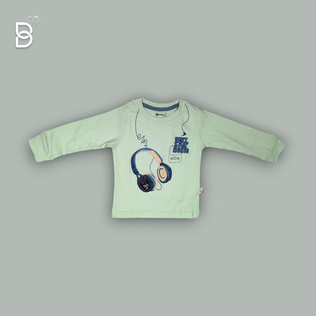 UNISEX GREEN HEADPHONE PRINTED T-SHIRT AND NAVY BLUE PANT JOGGER SET - MOON KIDS