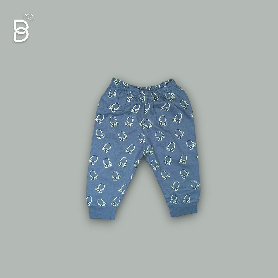 UNISEX GREEN HEADPHONE PRINTED T-SHIRT AND NAVY BLUE PANT JOGGER SET - MOON KIDS