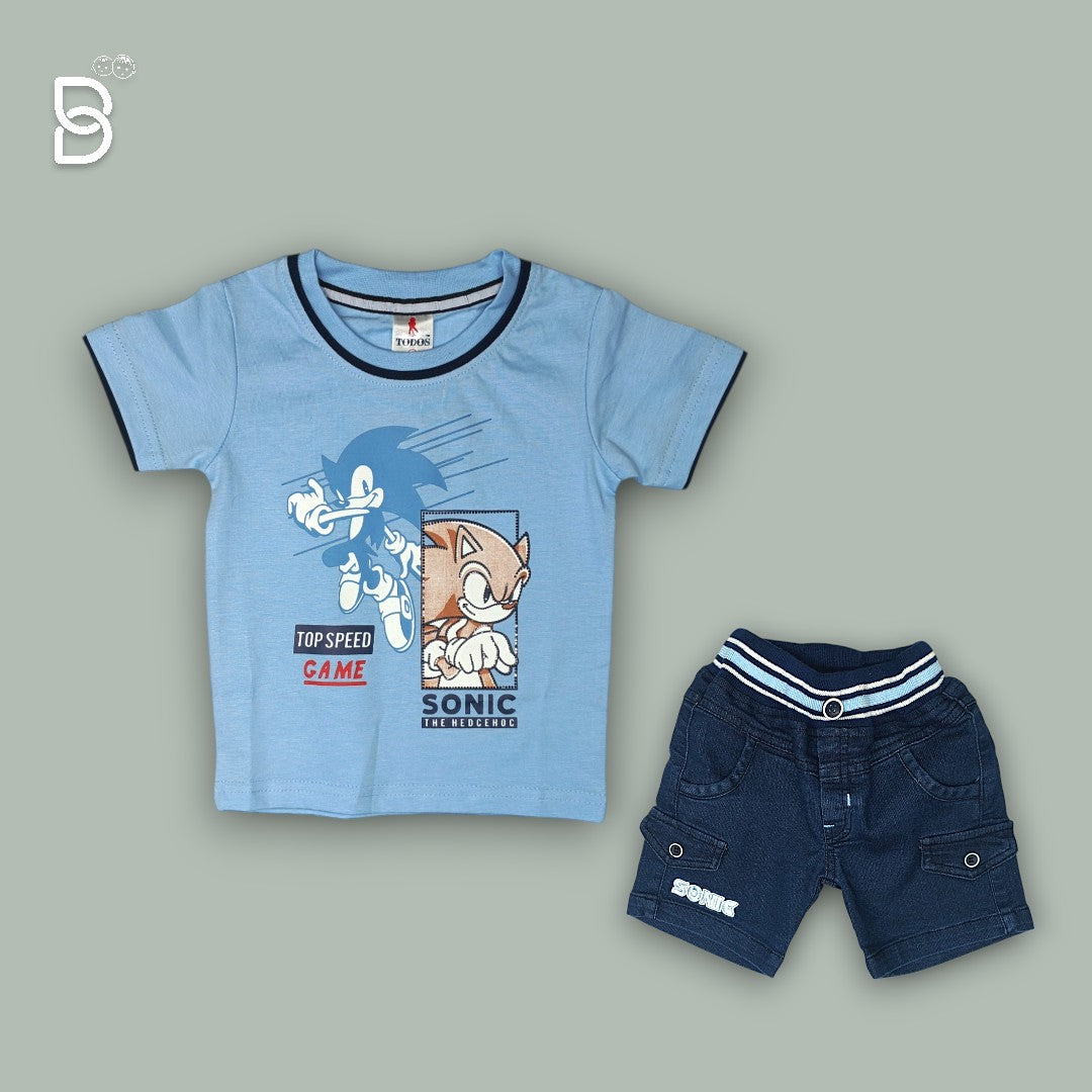 KIDS SKY BLUE T-SHIRT & DENIM NICKER