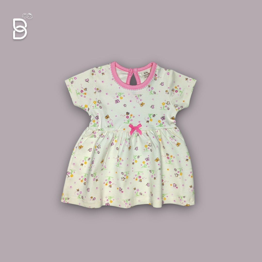 NEW BORN BABY GIRL COTTON FROCK CREAM - NATURELLE