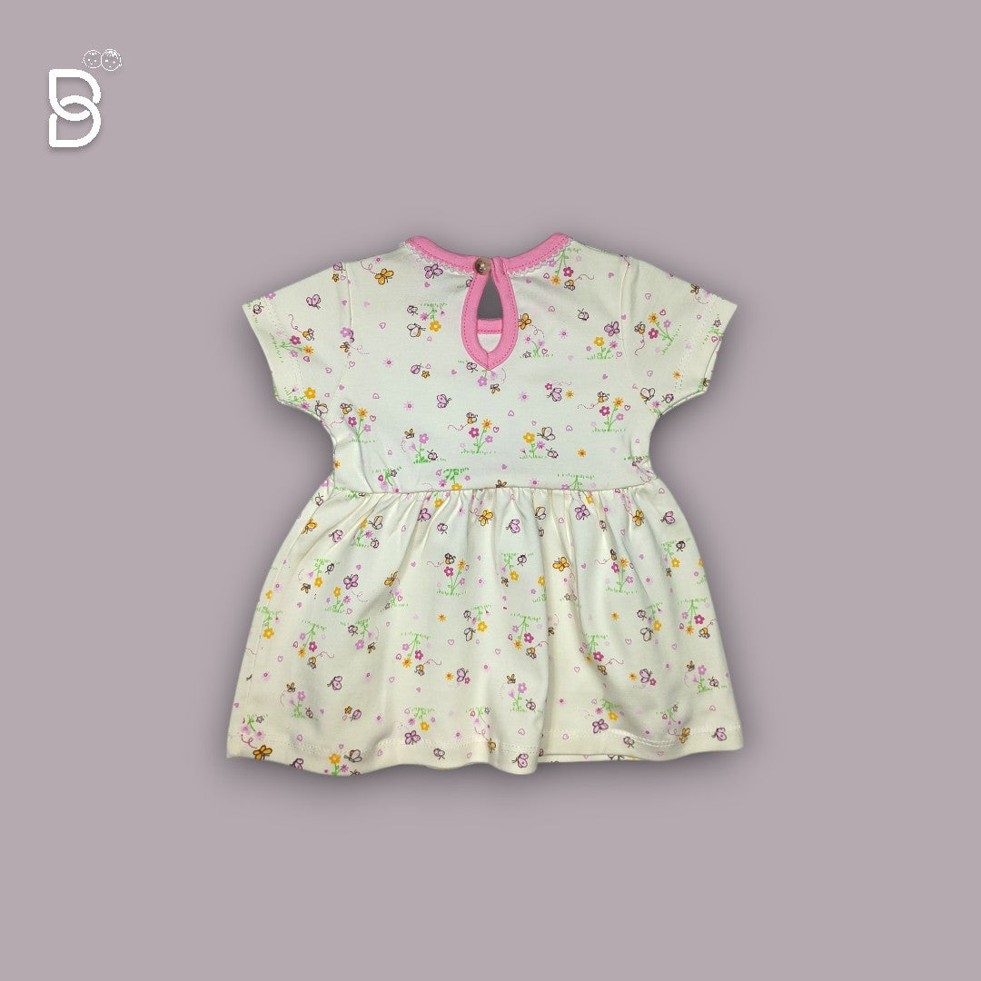 NEW BORN BABY GIRL COTTON FROCK CREAM - NATURELLE