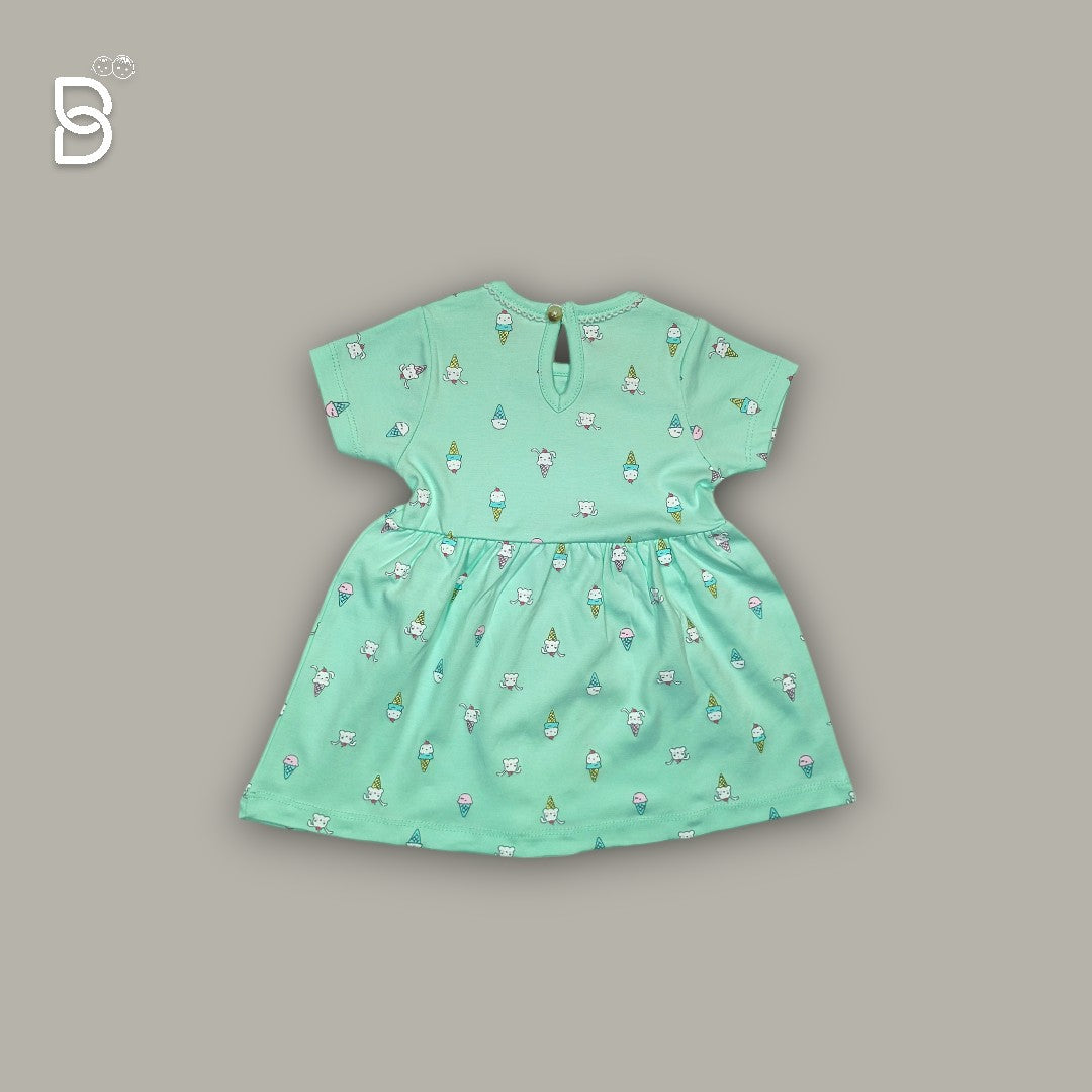 NEW BORN BABY GIRL COTTON FROCK PISTA GREEN - NATURELLE