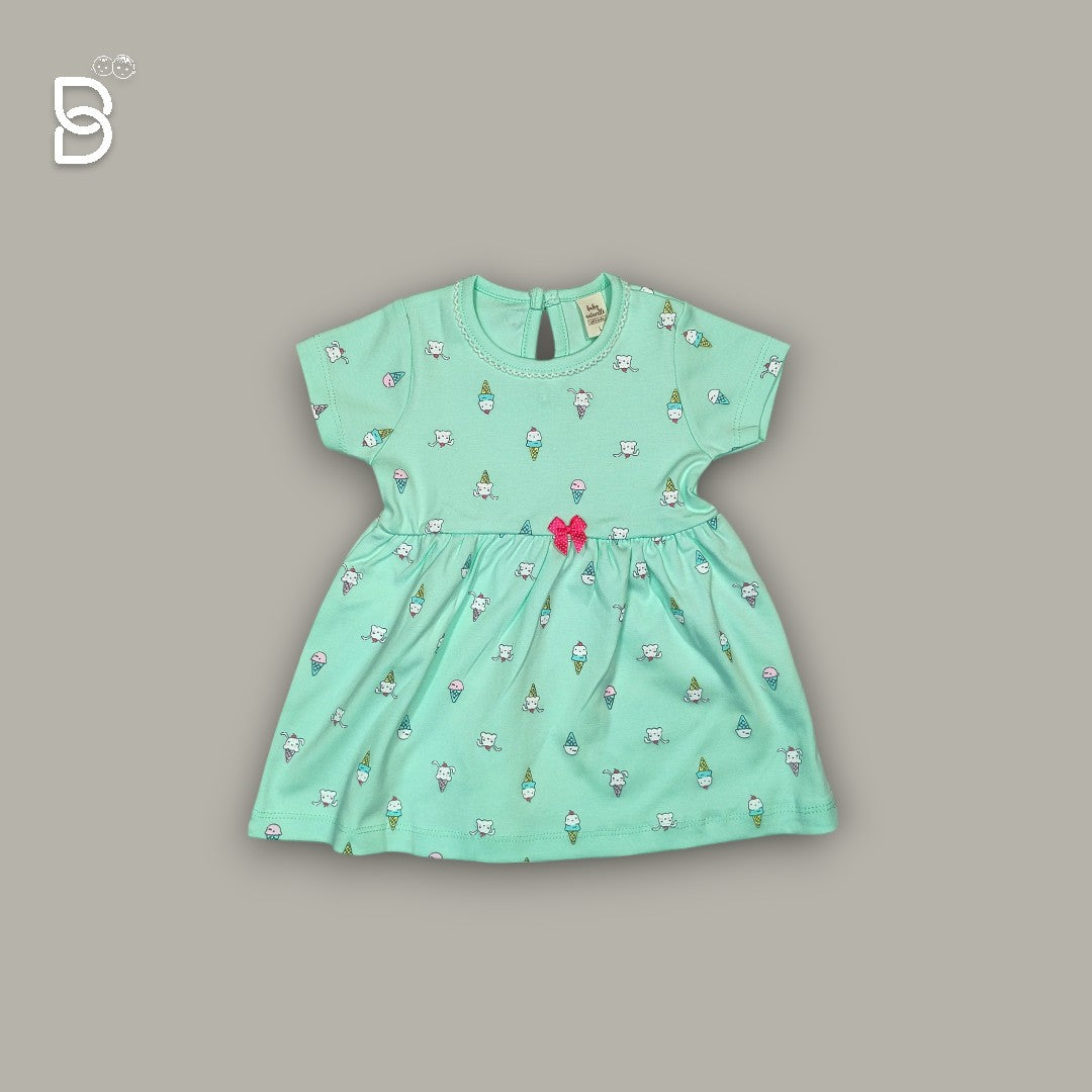 NEW BORN BABY GIRL COTTON FROCK PISTA GREEN - NATURELLE