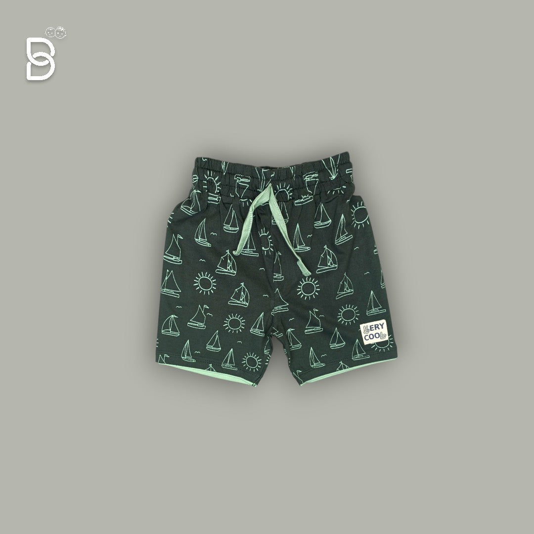KIDS PRINTED T-SHIRT AND NICKER SET WITH BEACH THEME GREEN - O&O