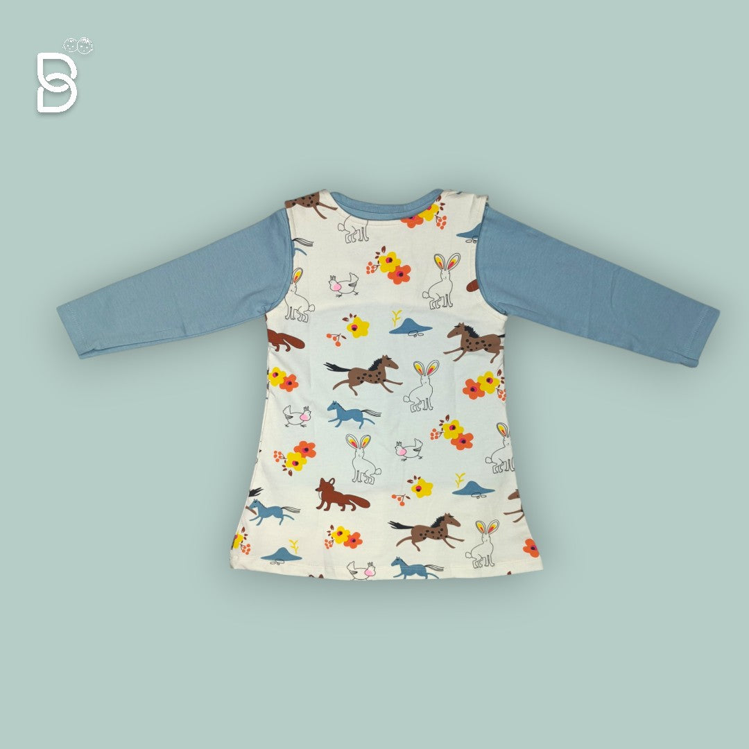 BABY GIRL DRESS WITH LONG SLEEVES & A HORSE PRINT