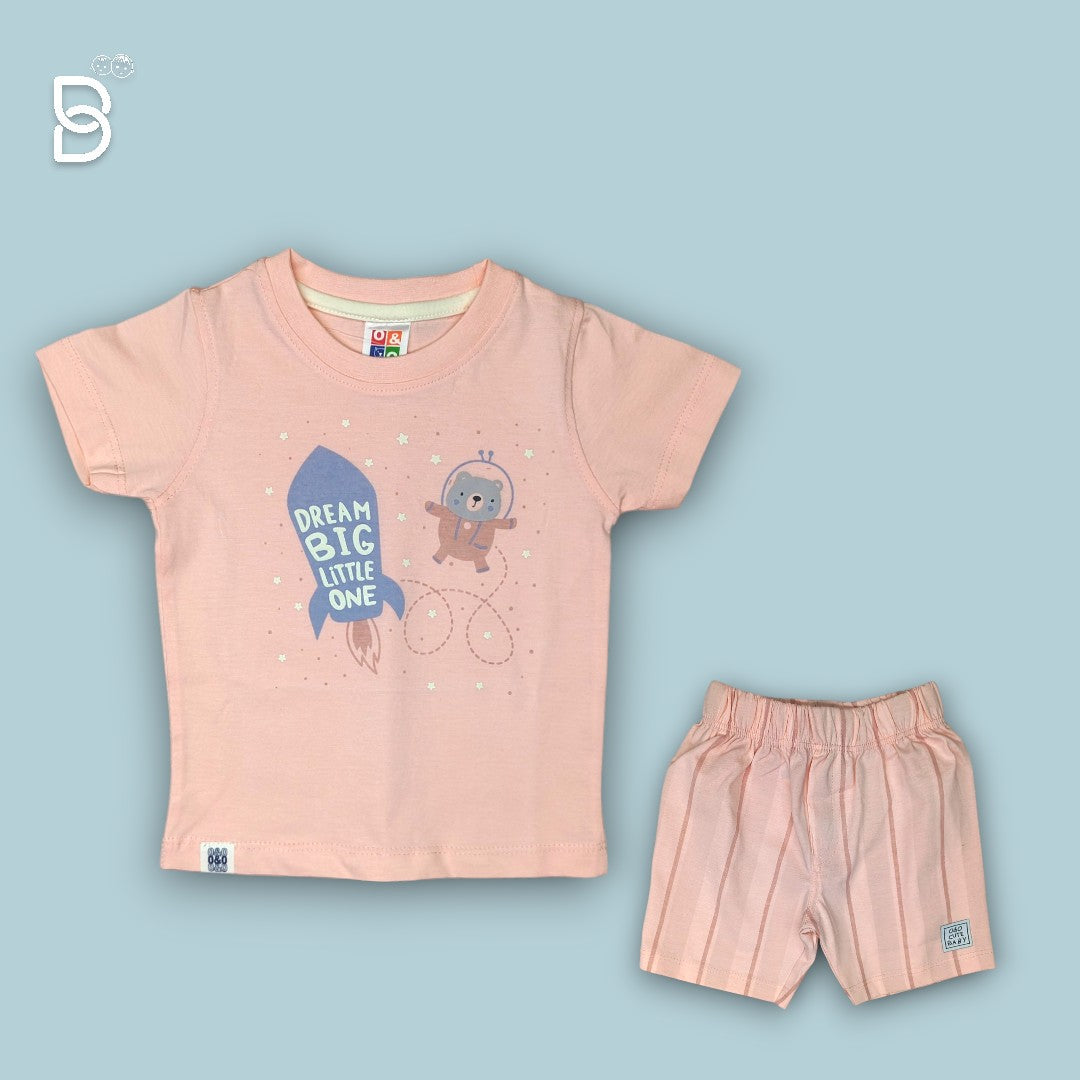 KIDS PRINTED T-SHIRT AND NICKER PINK - O&O