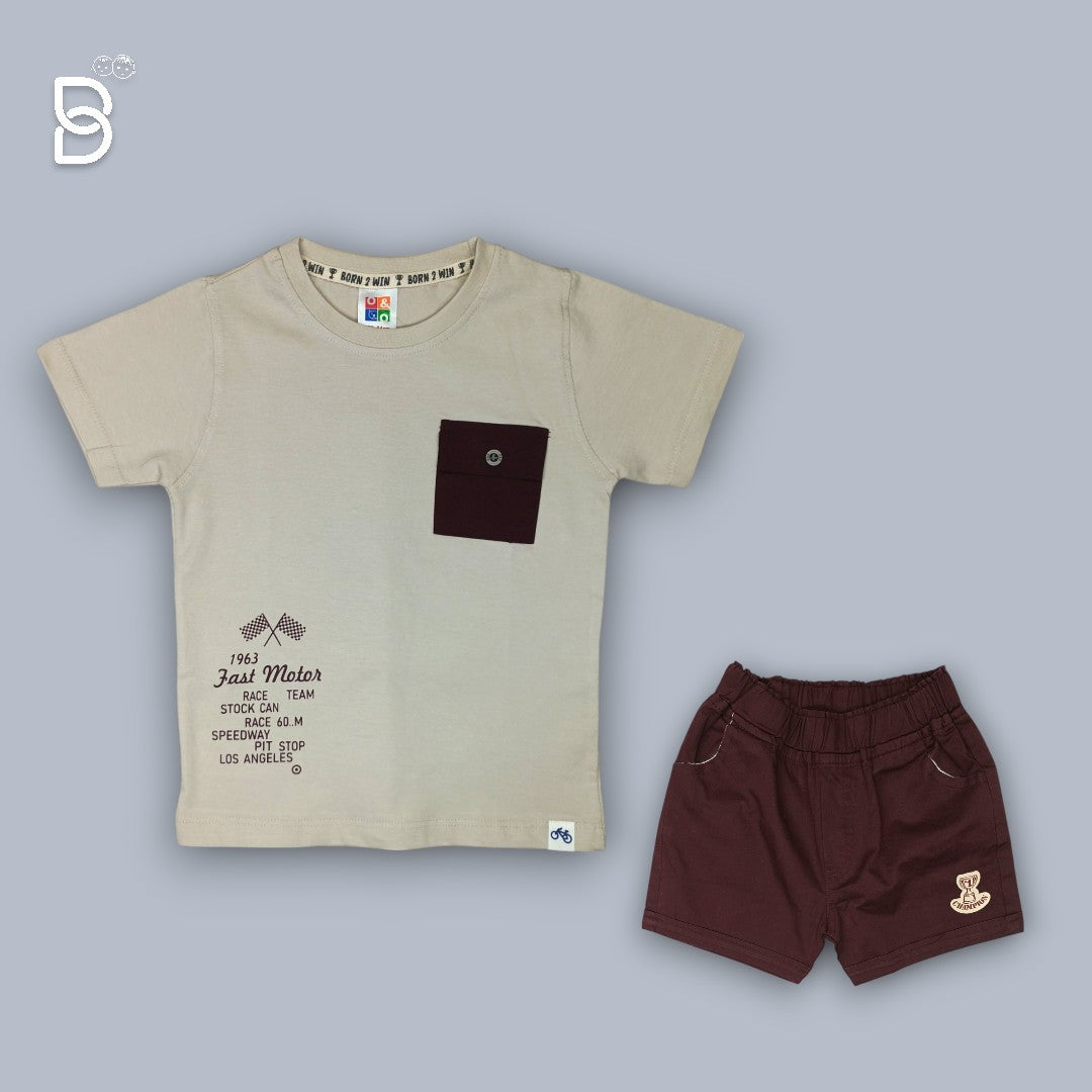 BOYS PRINTED T-SHIRT AND NICKER BISCUIT- O&O