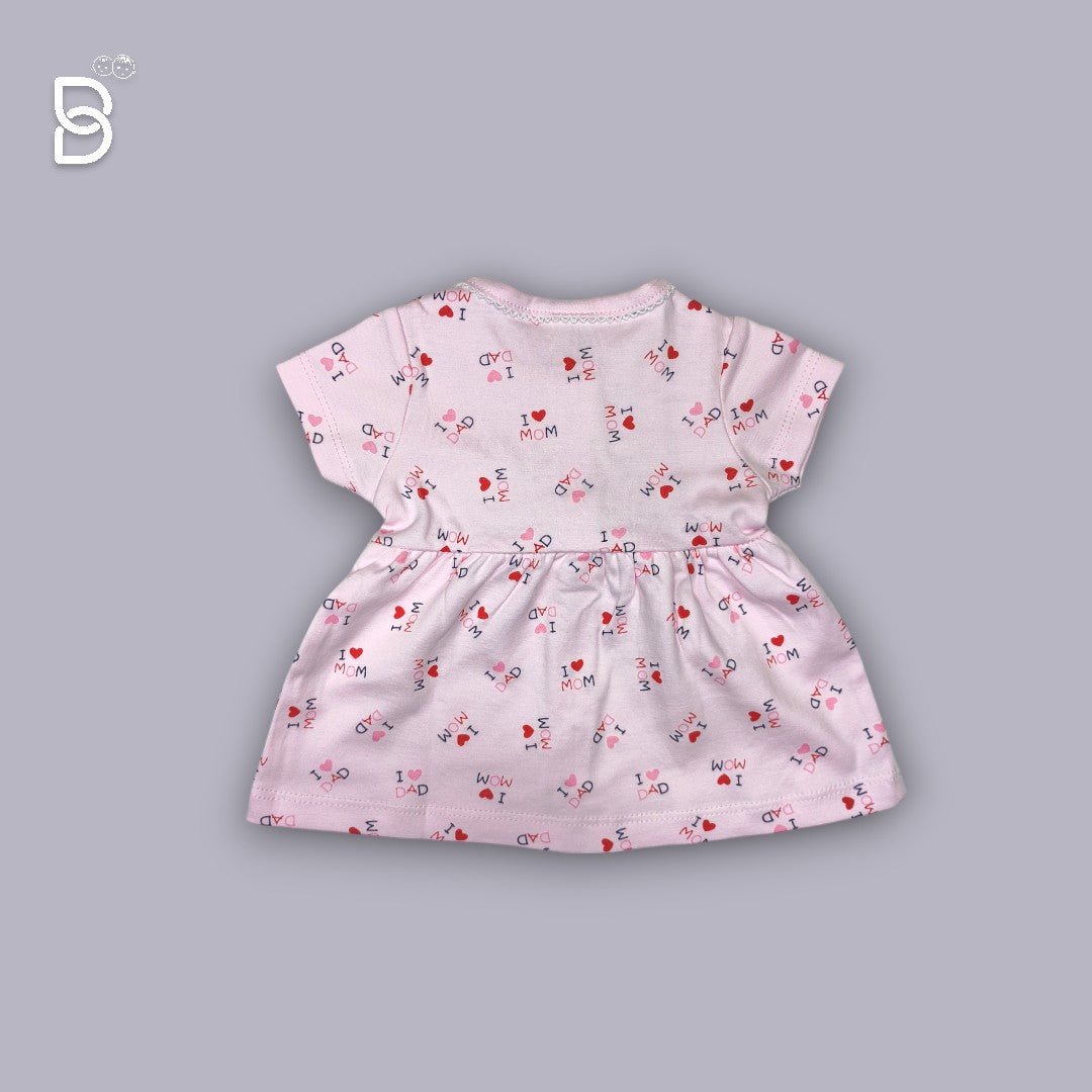 BABY GIRL HALF SLEEVES COTTON FROCK ROUND NECK PINK COLOR - NATURELLE