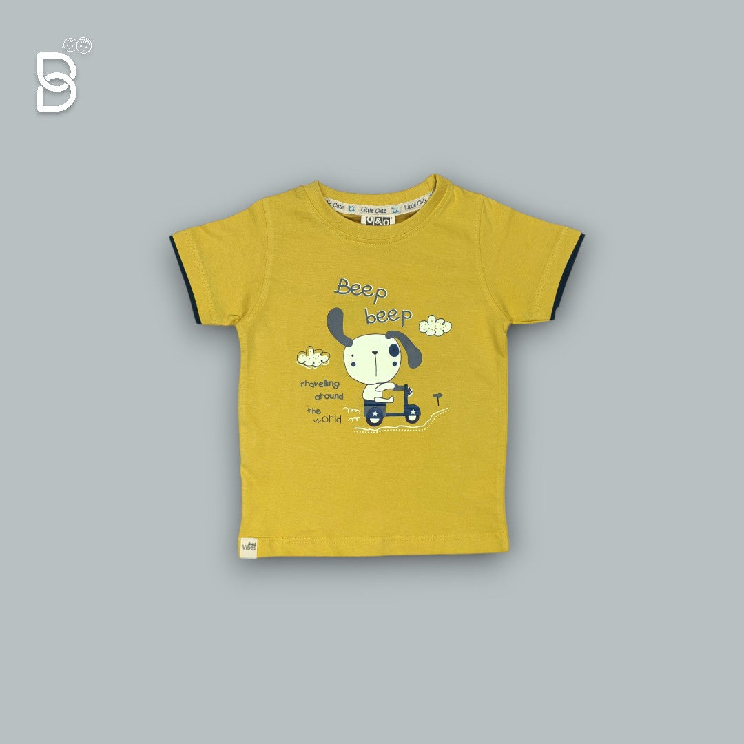 KIDS CASUAL WEAR PRINTED T-SHIRT & NICKER MUSTARD - O&O