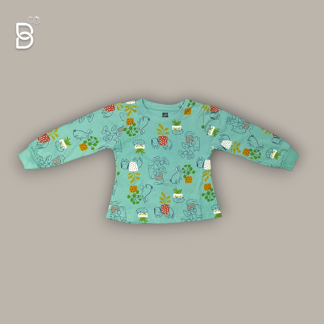 FULL SLEEVES NIGHT SUIT WITH PLANT & ANIMAL PRINT - EVIMO