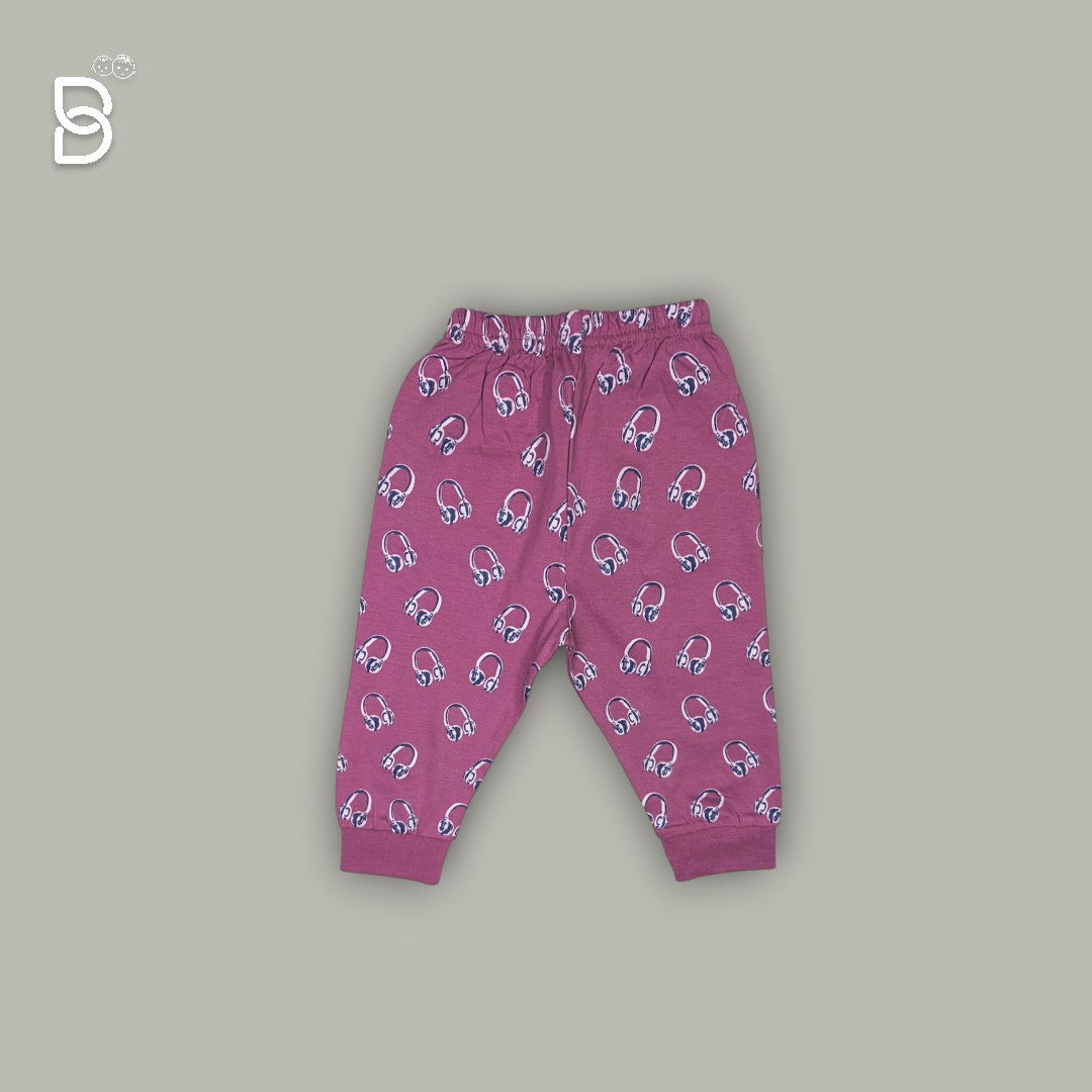 UNISEX PURPLE HEADPHONE PRINTED T-SHIRT AND PINK PANT JOGGER SET - MOON KIDS
