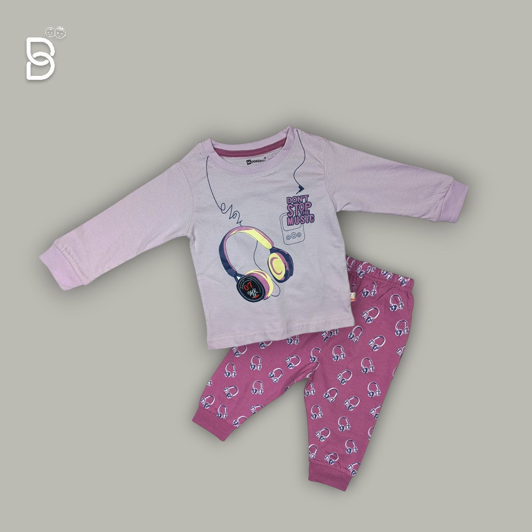 UNISEX PURPLE HEADPHONE PRINTED T-SHIRT AND PINK PANT JOGGER SET - MOON KIDS
