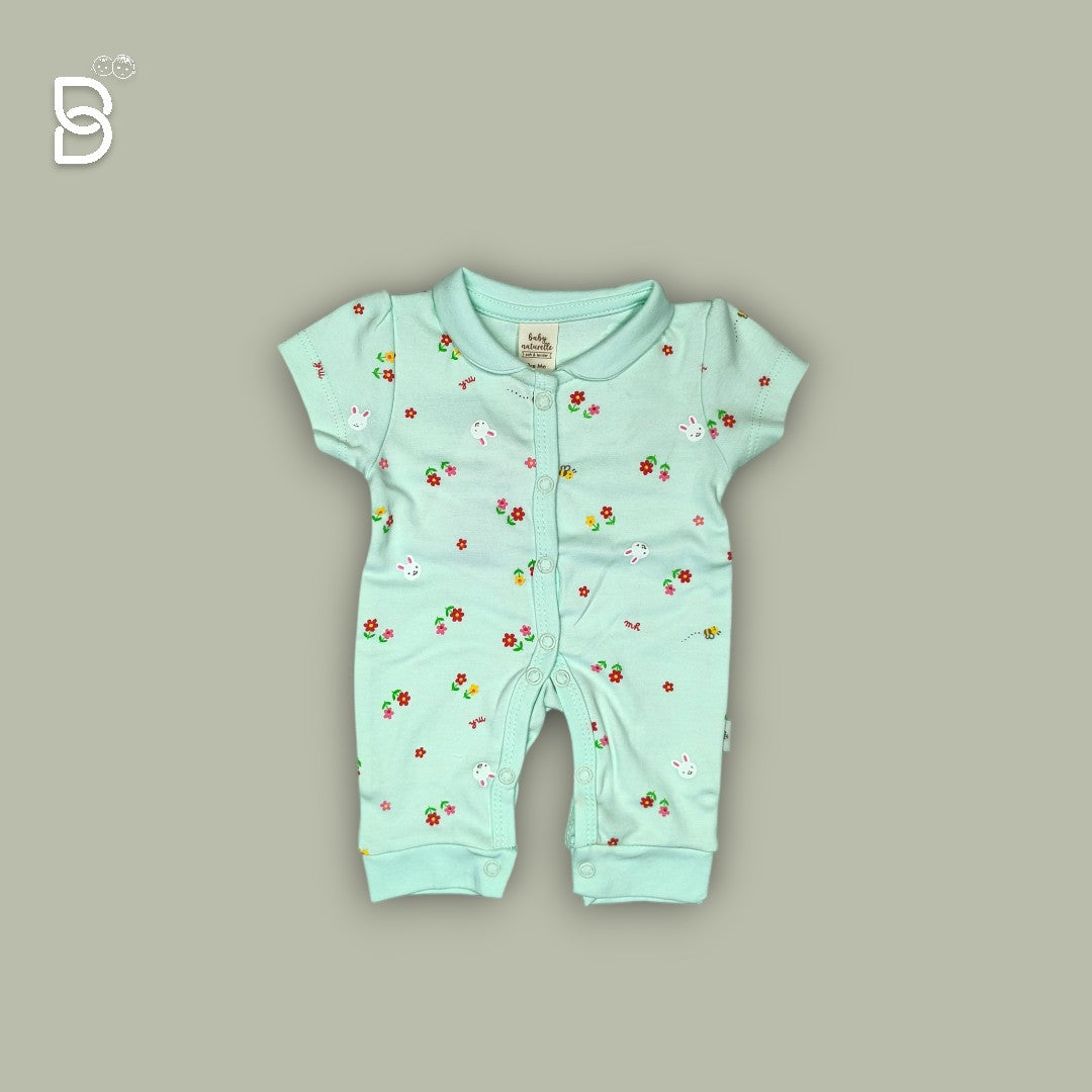 NEW BORN BABY HALF SLEEVES ROMPER PISTA GREEN - NATURELLE