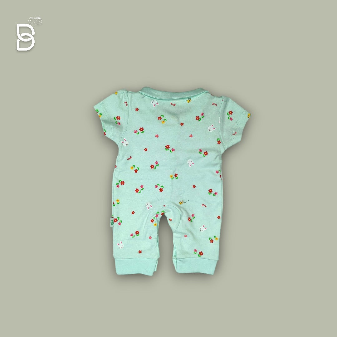 NEW BORN BABY HALF SLEEVES ROMPER PISTA GREEN - NATURELLE