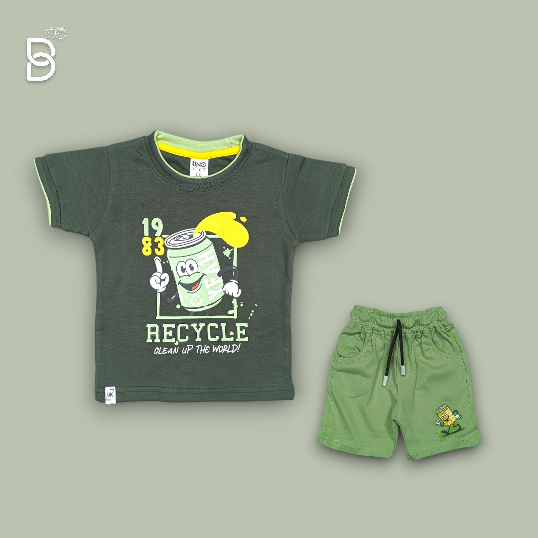 BOYS PRINTED T-SHIRT AND NICKER GREEN - UNO KIDS