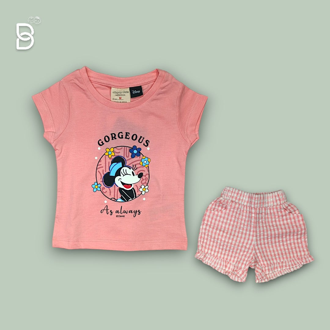 GIRLS COTTON T-SHIRT & NICKER PEACH
