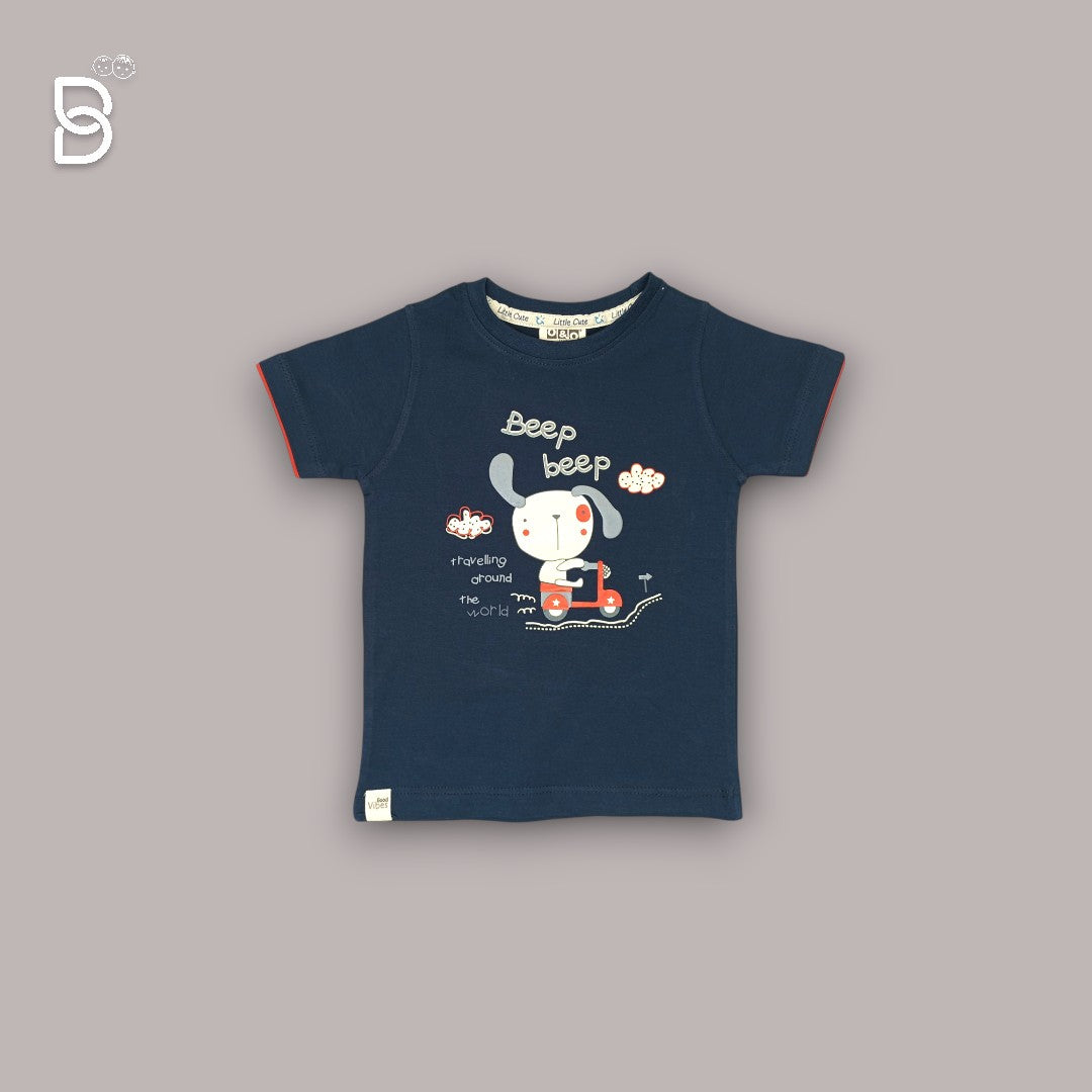 KIDS CASUAL WEAR PRINTED T-SHIRT & NICKER NAVY BLUE - O&O