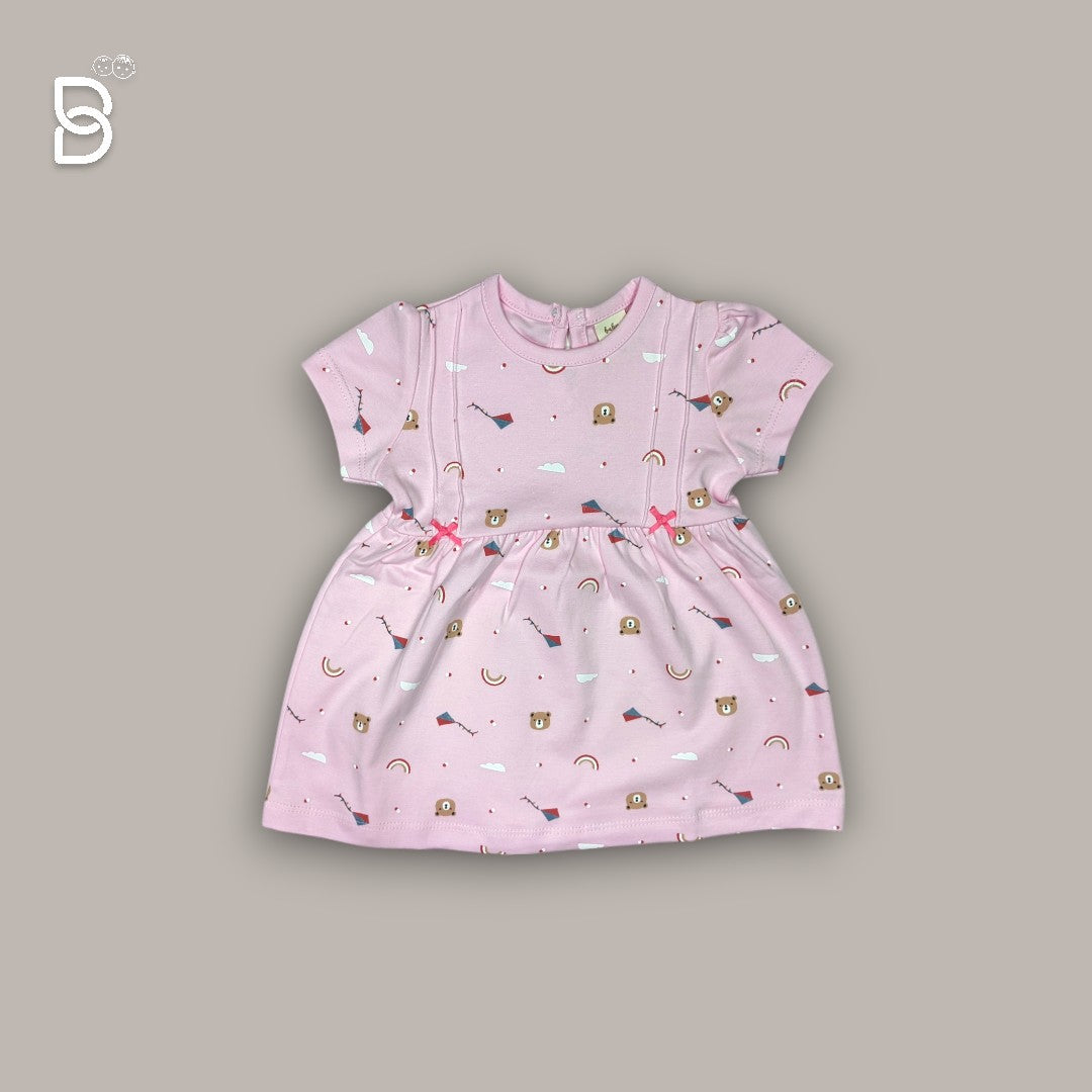 NEW BORN BABY GIRL COTTON FROCK PINK - NATURELLE
