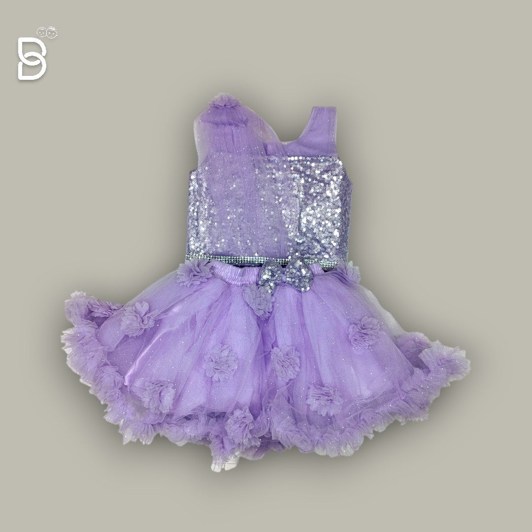 NEW BORN PARTY WEAR FROCK WITH HAIR BAND & SHOE PURPLE COLOR