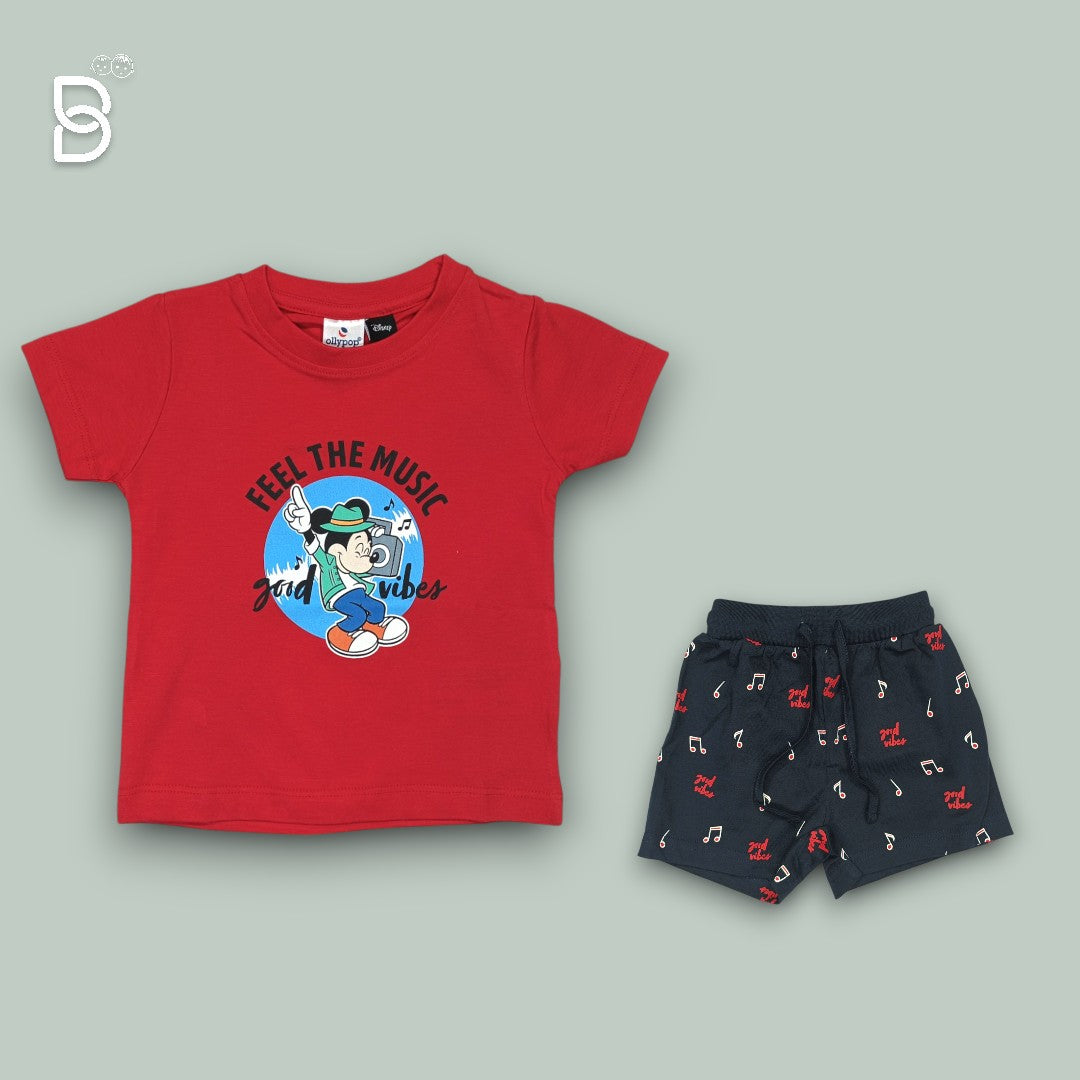 BOYS PRINTED T-SHIRT AND NICKER RED - OLLYPOOP