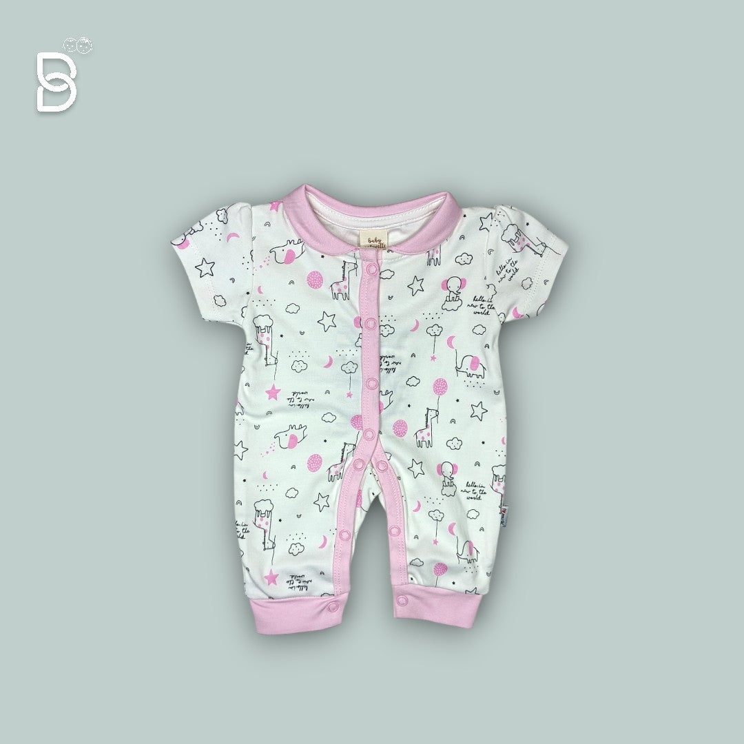 NEWBORN BABY HALF SLEEVES ROMPER WHITE & PINK - NATURELLE