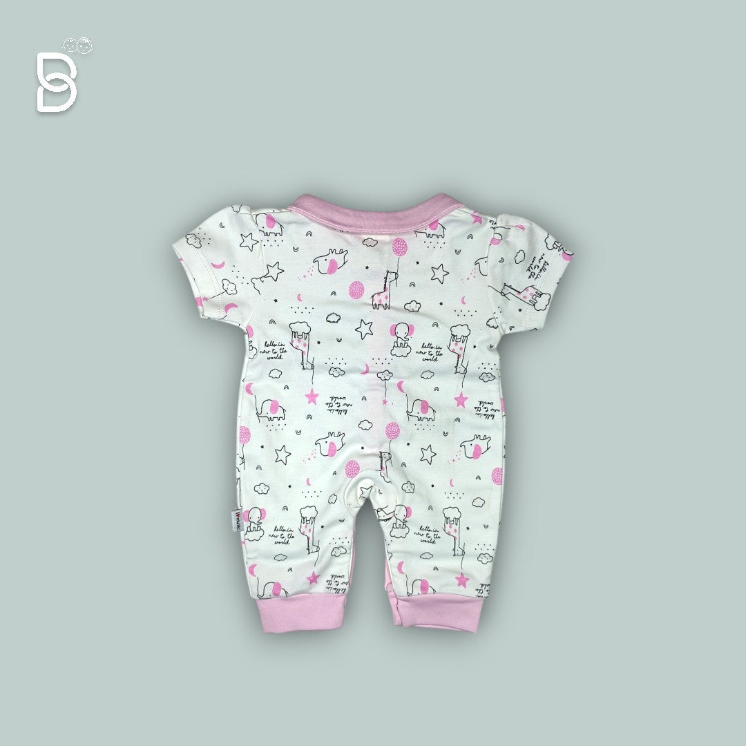 NEWBORN BABY HALF SLEEVES ROMPER WHITE & PINK - NATURELLE