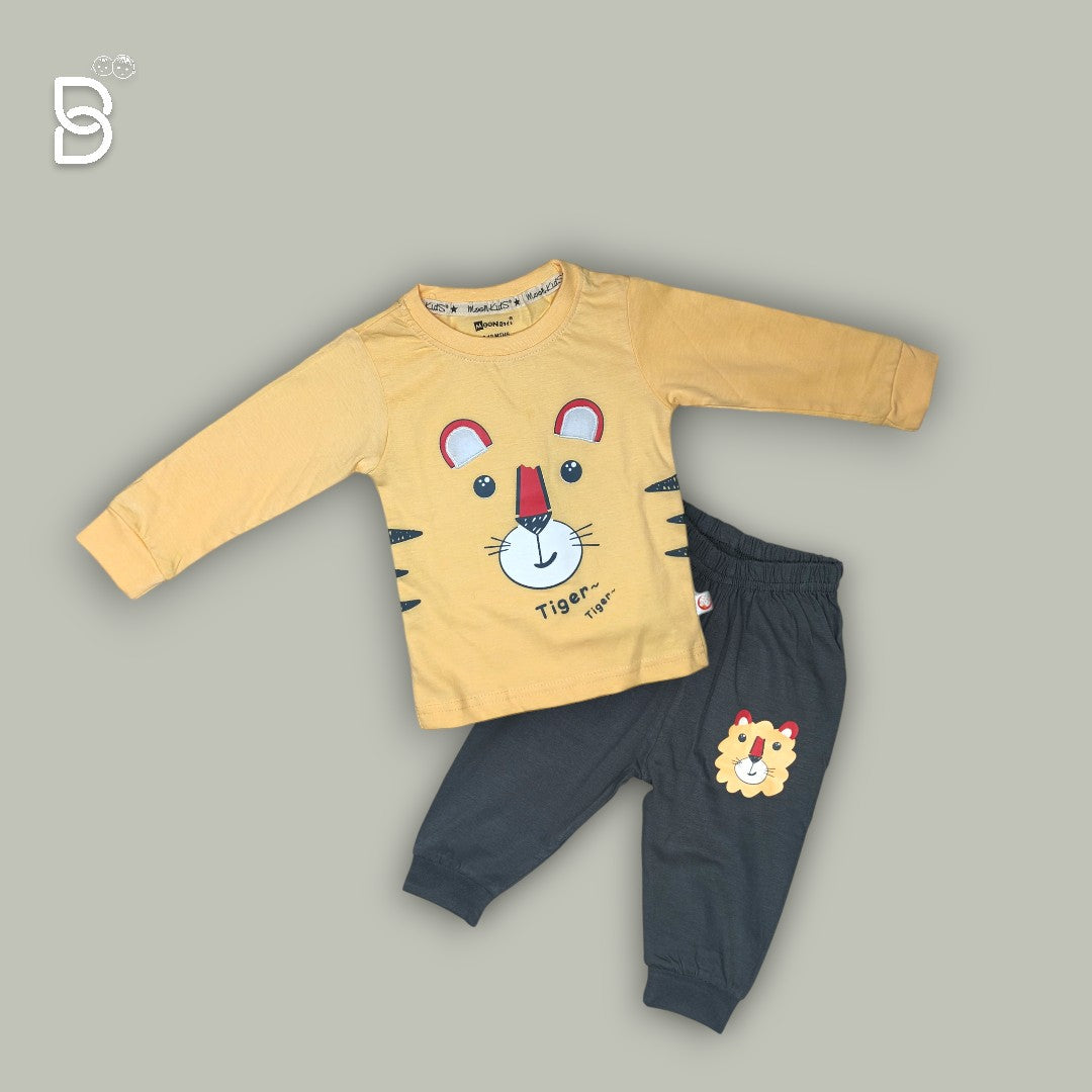 UNISEX YELLOW TIGER PRINTED T-SHIRT AND GREY PANT JOGGER SET - MOON KIDS